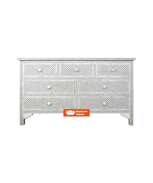 Fish Scale Design Bone Inlay Chest of 7 Drawers