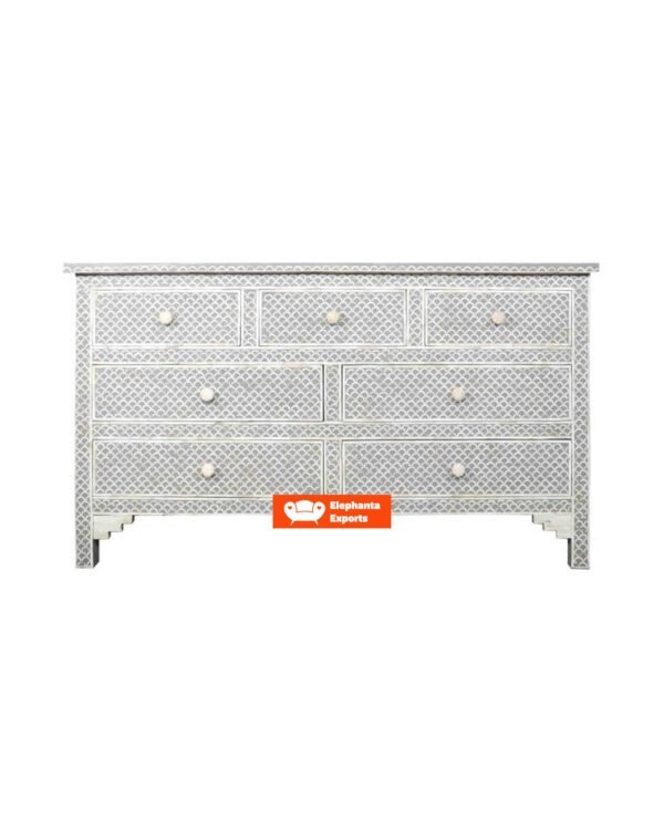 Fish Scale Design Bone Inlay Chest of 7 Drawers
