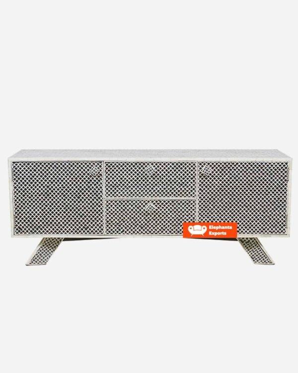 Fish Scale Bone Inlay Media Console / Entertainment Unit in Black