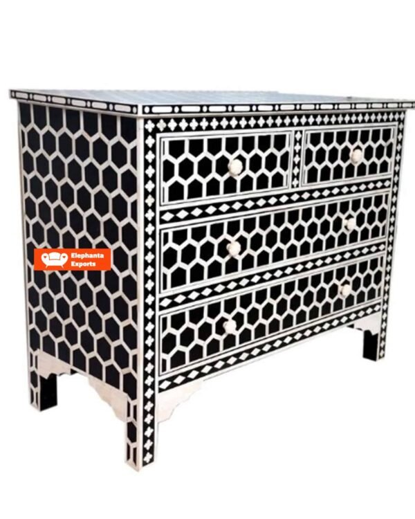 Honeycomb Design Bone Inlay Chest of 4 Drawers