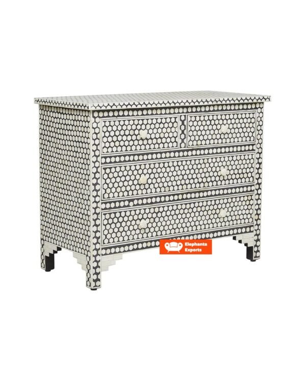 Bone Inlay 4 Drawer Hexagon Chest of Drawers