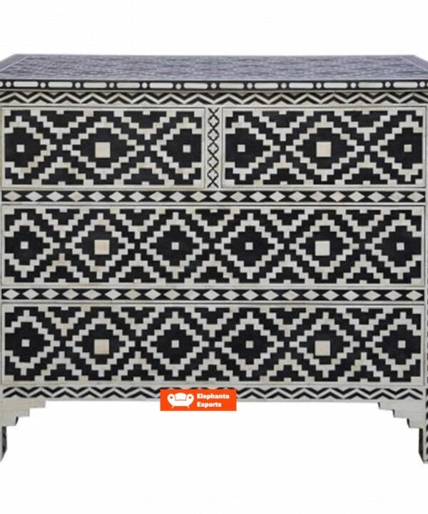 Bone Inlay Ikat Chest of 4 Drawers in Black