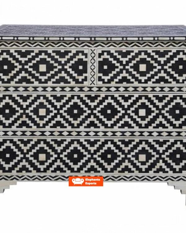 Bone Inlay Ikat Chest of 4 Drawers in Black