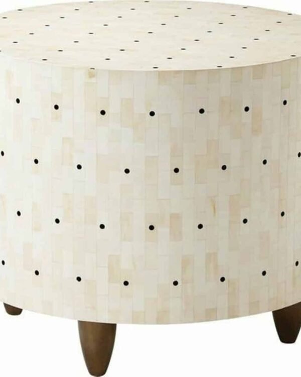 Stylish Bone Inlay Round End Table