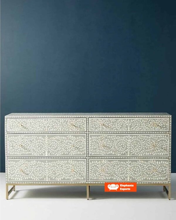 Floral Intertwine Bone Inlay Chest of 6 Drawers