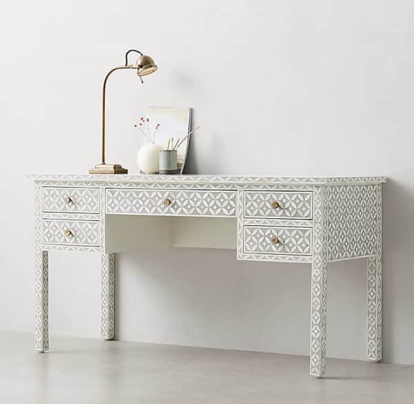 Richa Bone Inlay Geometric Five Drawer Desk