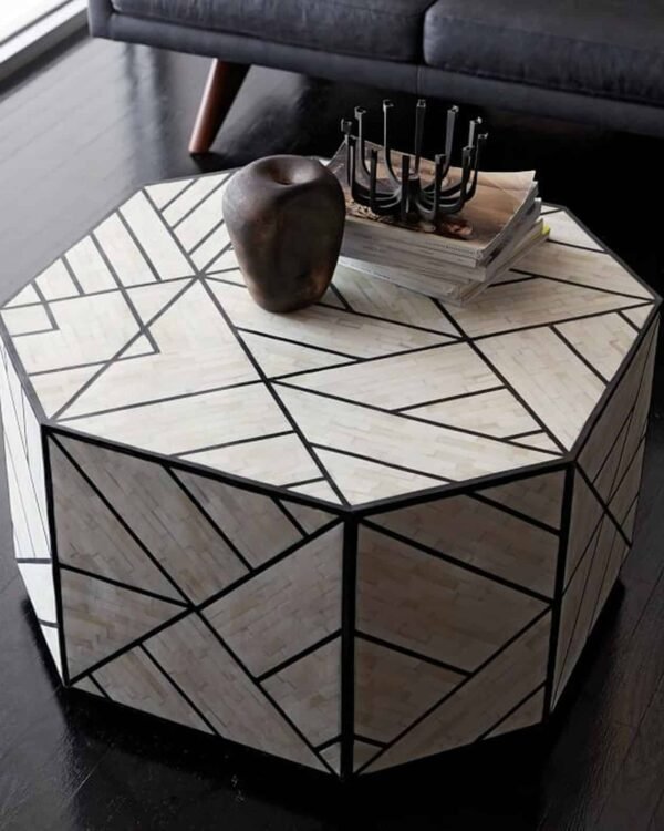 Manhattan Bone Inlay Coffee Table in White and Black