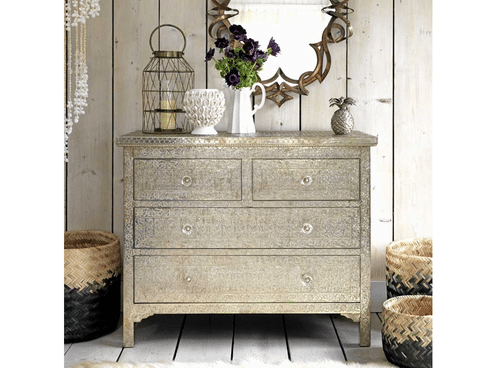 Embossed Brass Dresser | Brass Chest of Drawers
