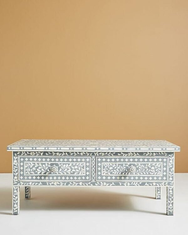 Floral Bone Inlay Coffee Table with 2 Drawers