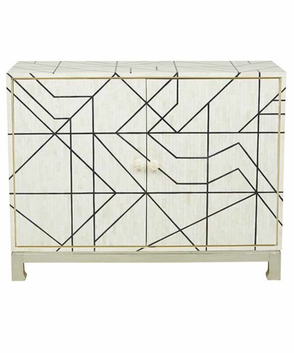 Geometric Bone Inlay Cabinet in Black and White