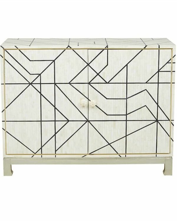 Geometric Bone Inlay Cabinet in Black and White