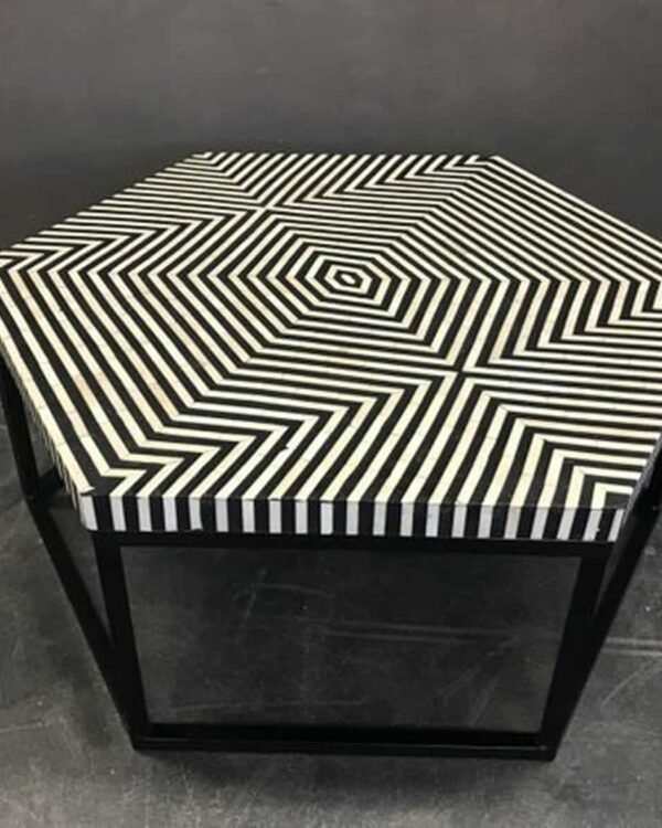 Striped Bone Inlay Coffee Table with Metal Stand