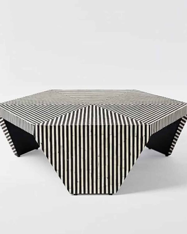 Hexagonal Bone Inlay Coffee Table / Centre Table in Black