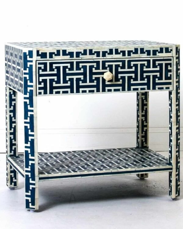 New York Dark Blue Bone Inlay Nightstand