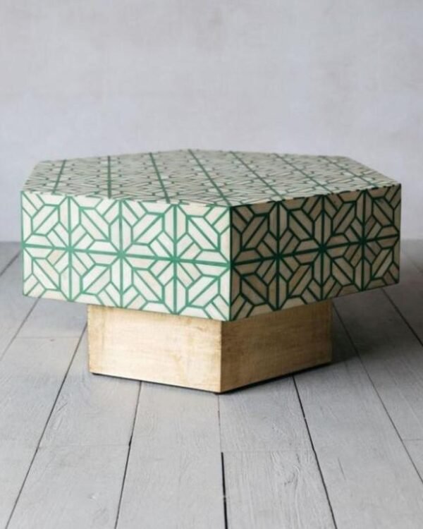 Bone Inlay Coffee Table Geometric in Green