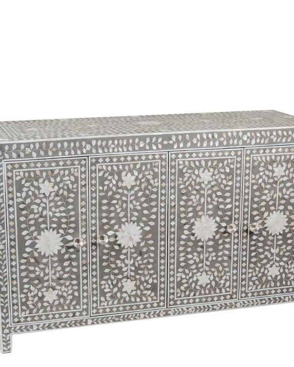 Buffet Table Mother of Pearl Floral Design in Grey