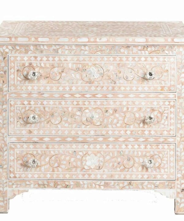 Floral Design Mother of Pearl Inlay Chest of 3 Drawers