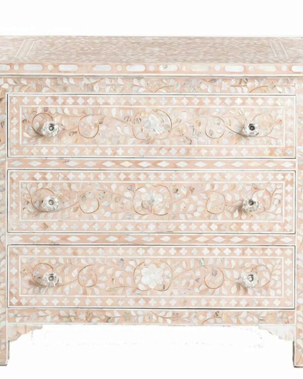 Floral Design Mother of Pearl Inlay Chest of 3 Drawers