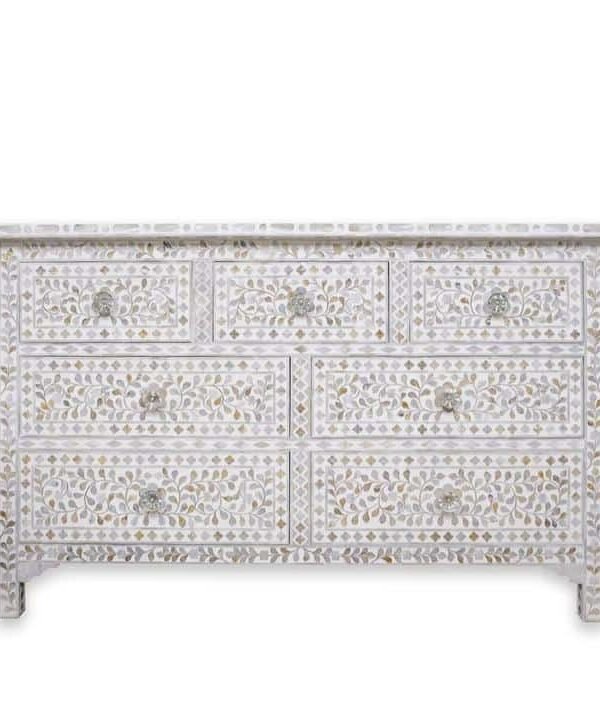 Floral Design Mother of Pearl Inlay 7 Drawer Dresser