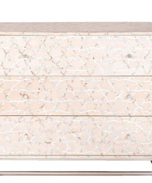 Geometric Design Mother of Pearl Chest of 3 Drawers in Soft Pink