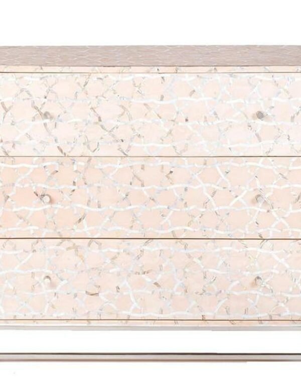 Geometric Design Mother of Pearl Chest of 3 Drawers in Soft Pink
