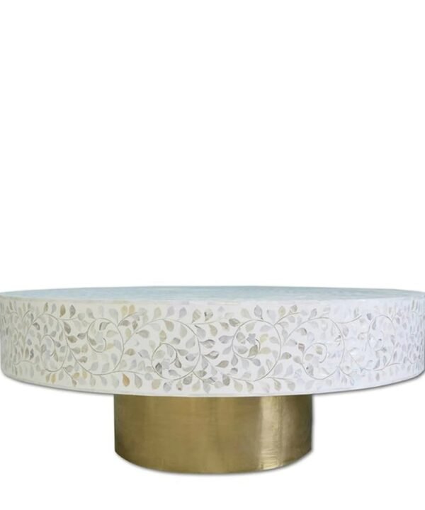 Floral Mother of Pearl Inlay Coffee Table in White
