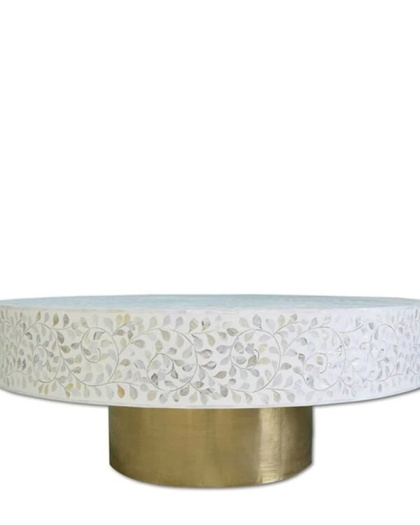 Floral Mother of Pearl Inlay Coffee Table in White