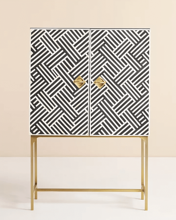 Striped Bone Inlay Bar Cabinet