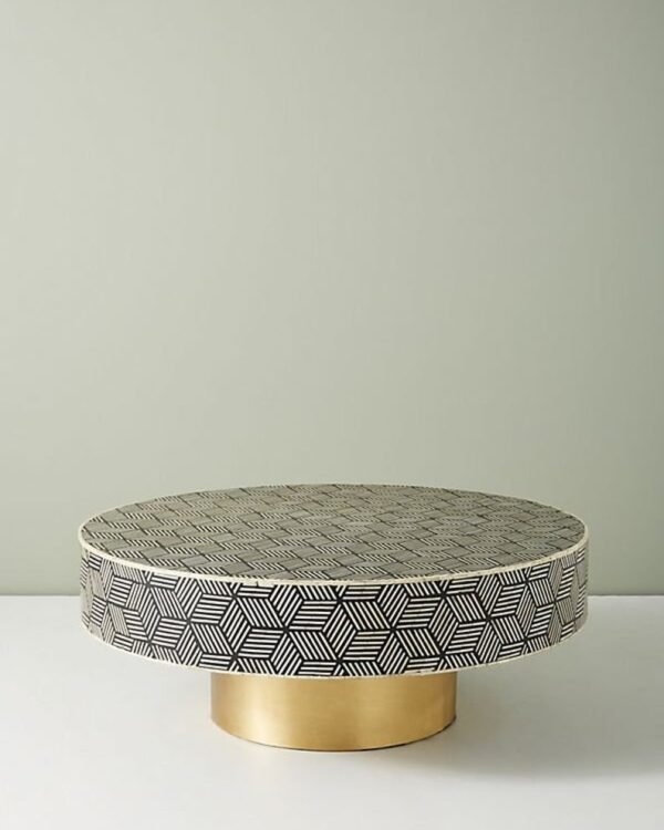 Bone Inlay Optical Coffee Table with Brass Polished Base