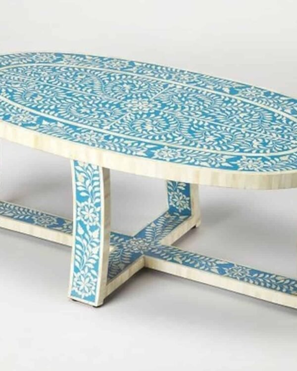 Bone Inlay Floral Coffee Table in Blue