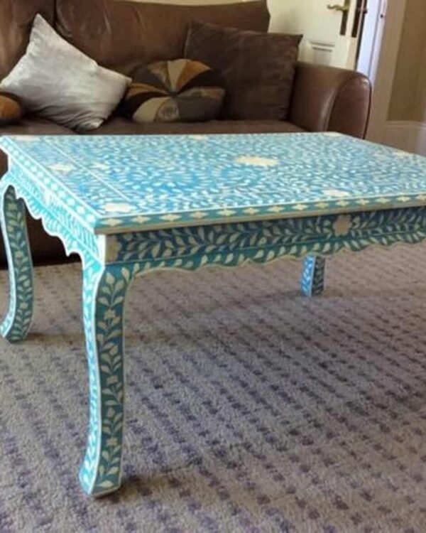 Floral Bone Inlay Coffee Table / Centre Table in Blue