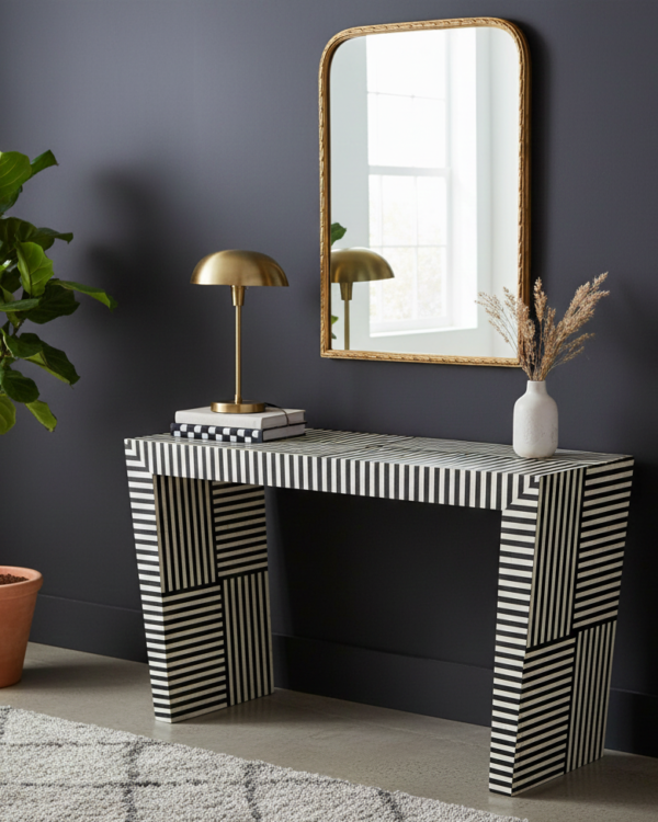 Striped Bone Inlay Console Waterfall/ Desk