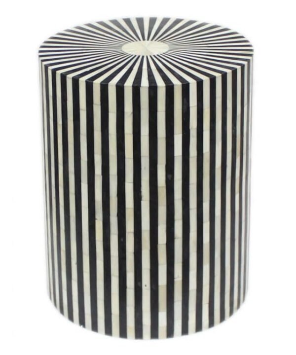 Striped Bone Inlay Drum / Stool / Side Table in Black
