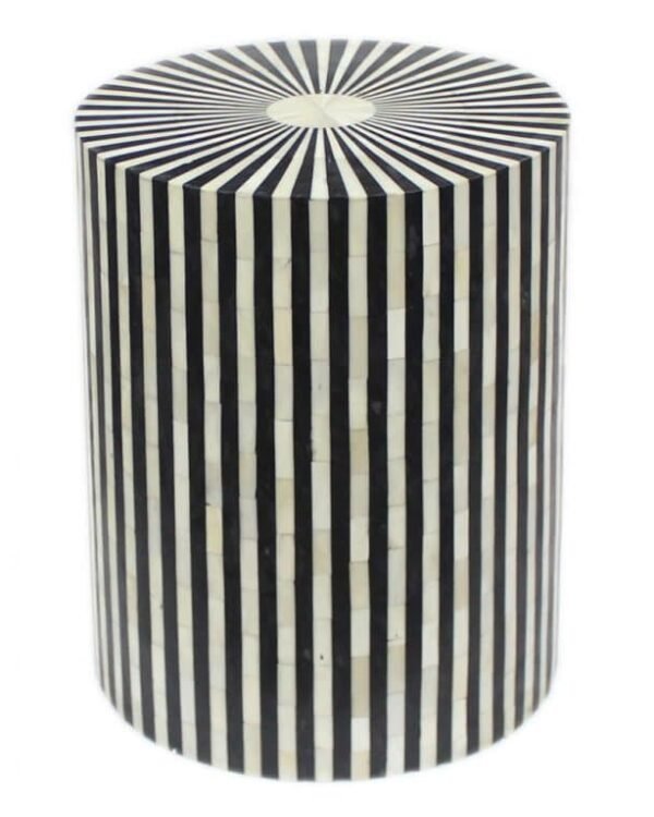 Striped Bone Inlay Drum / Stool / Side Table in Black