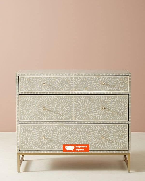 Floral Intertwine Bone Inlay Chest of 3 Drawers