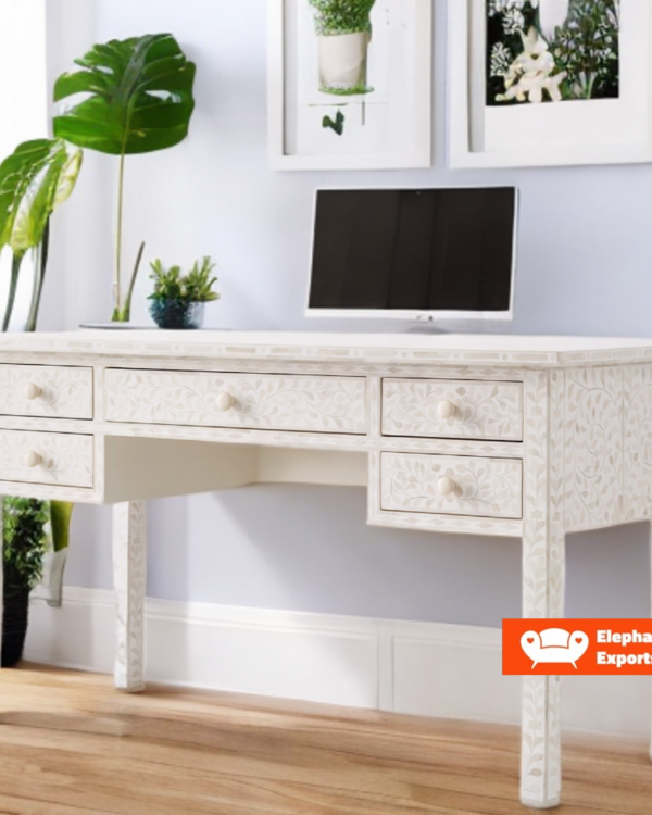 Bone Inlay Floral Five Drawer Desk