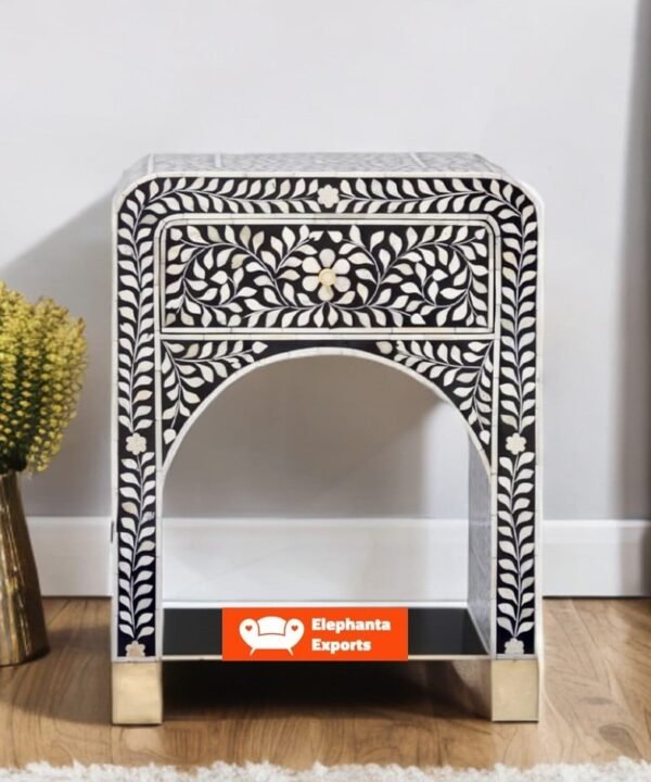 Trisha Bone Inlay Bedside Waterfall Floral Black