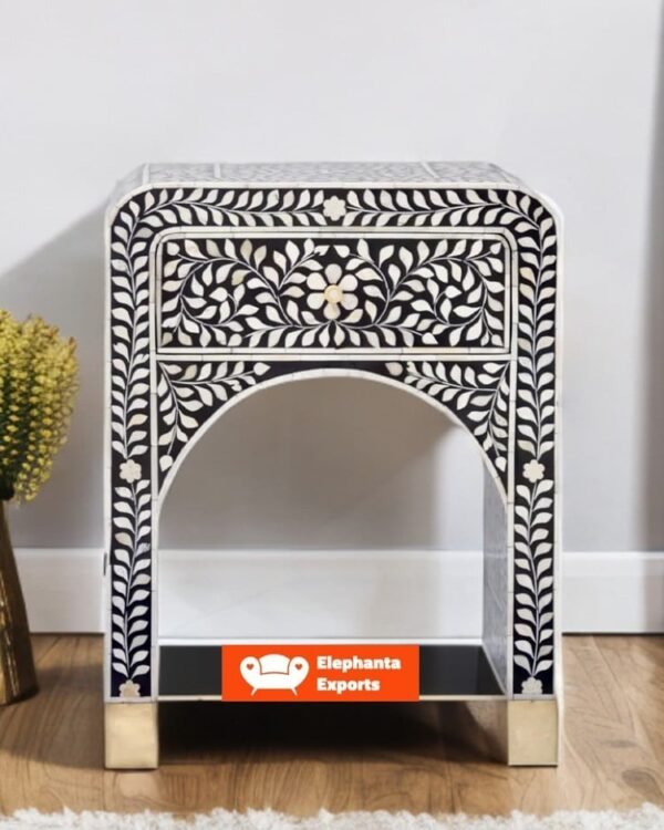 Trisha Bone Inlay Bedside Waterfall Floral Black