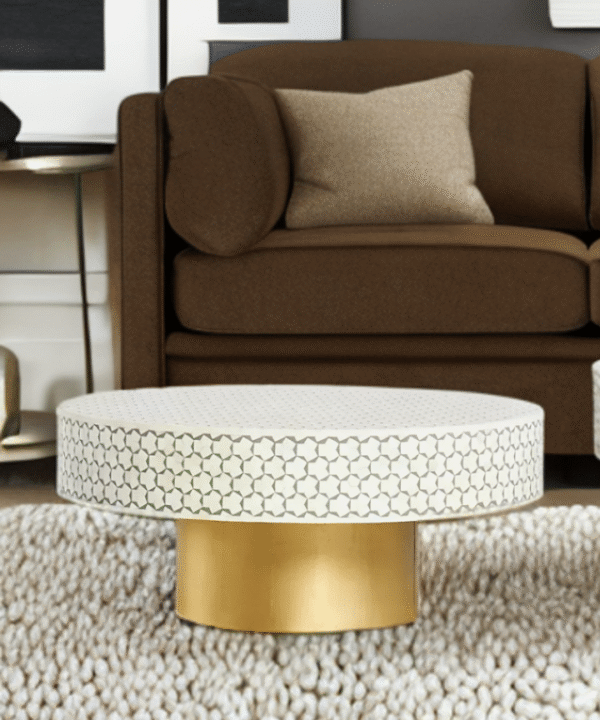 Targua Bone Inlay Coffee Table Round Moss Green