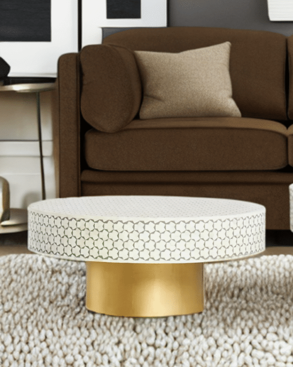 Targua Bone Inlay Coffee Table Round Moss Green