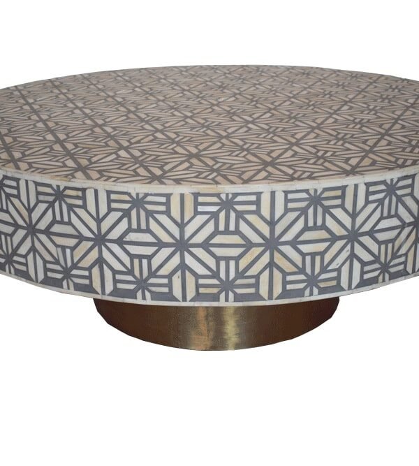 Spider Bone Inlay Coffee Table in Grey with Brass Polished Base