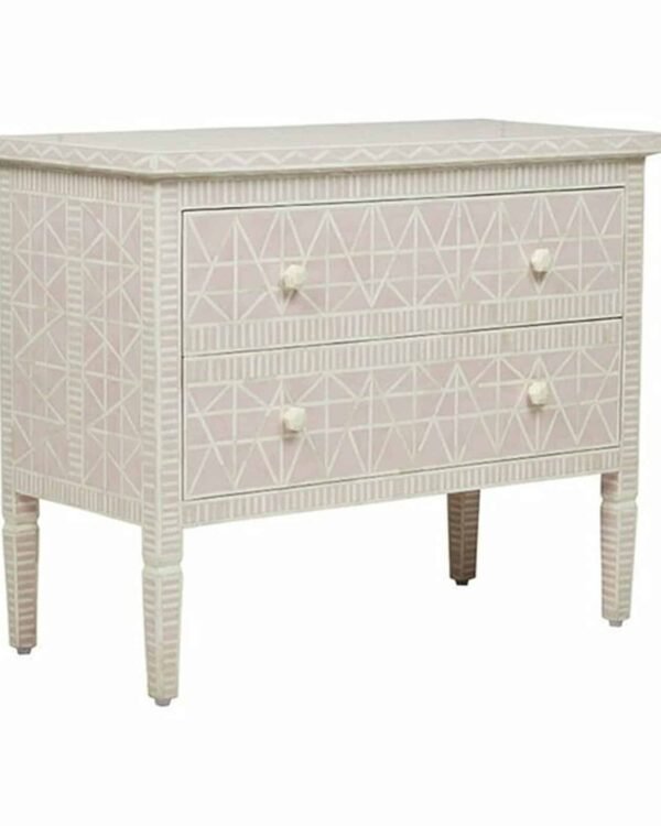 Geometric Design Bone Inlay Chest of 2 Drawers in Soft Pink