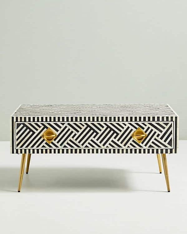 Striped Bone Inlay Coffee Table with 2 Drawers