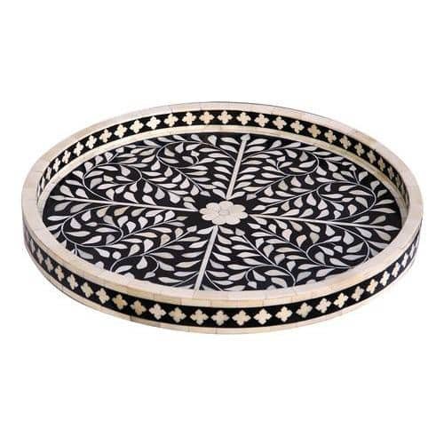 Floral Bone Inlay Round Tray