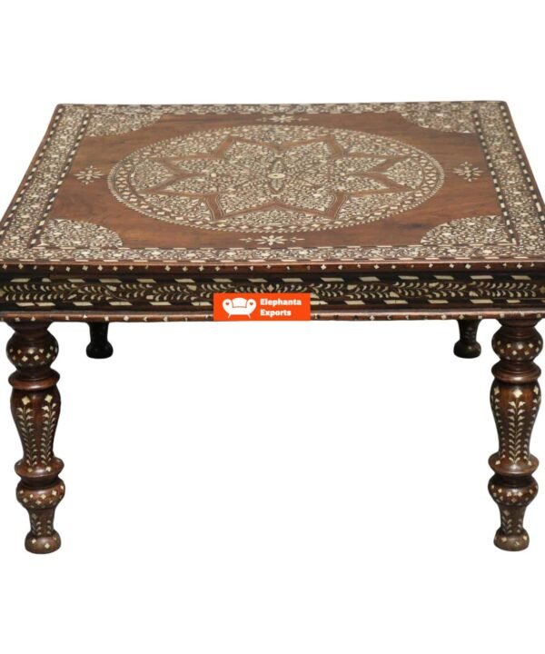 Teak Wood and Bone Inlay Coffee Table