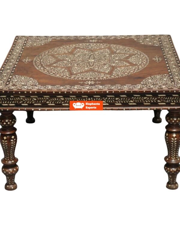 Teak Wood and Bone Inlay Coffee Table