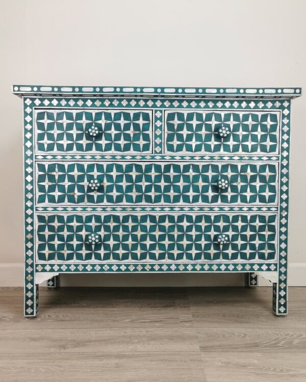 Star Design Mother of Pearl Inlay Chest of 4 Drawers