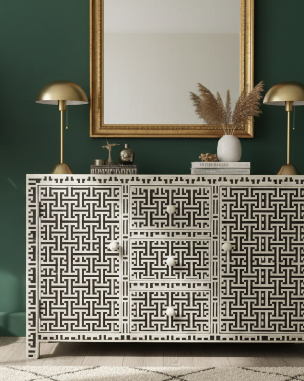 Bone Inlay Sideboard Geo Lattice In Grey