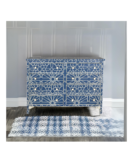 Bone Inlay Chest of 8 Drawers Abstract Navy Blue