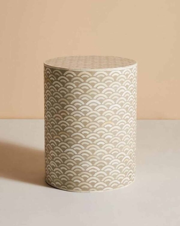 Bone Inlay Fish Scale Stool / Drum in Brown